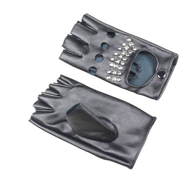 

fashion half finger punk rivet dance gloves men/women sport fitness pu leather driving mittens luva tactical fingerless glove a2, Blue;gray