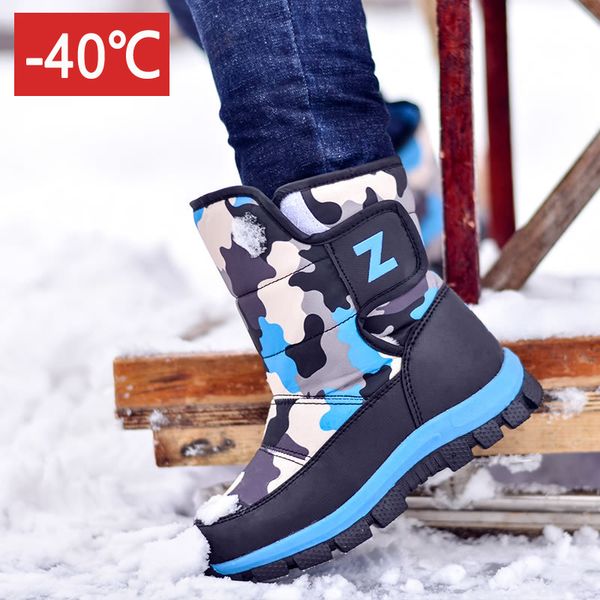 

children boots 2019 winter girls boots boys snow waterproof non-slip kids winter thicken fur warm shoes, Black;grey
