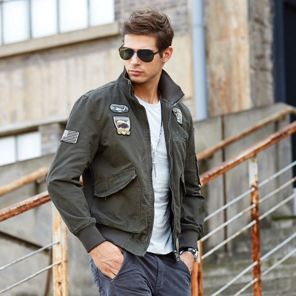 

autumn clothing air force first jacket stand lead pure cotton will code leisure time man jacket military wind, Black;brown