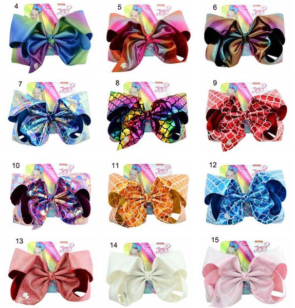 

8inch siwa hair bow laser large bowknot hair clip baby girl boutique hairpin kids barrettes hairclip girls hair accessories gift, Slivery;white