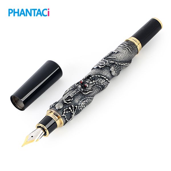 

retro vintage eastern dragon style fountain pen metal fine iraurita nib 0.5mm ink pens writing school office business stationery