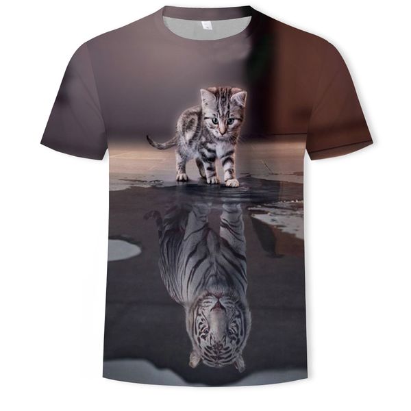

mens designer summer kitty pattern trend 3d digital printed t-shirt, White;black