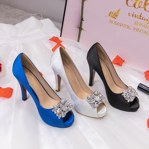 

baoyafang peep toe platform shoes woman crystal high heel shoes ladies pumps open toe wedding bride fashion female, Black