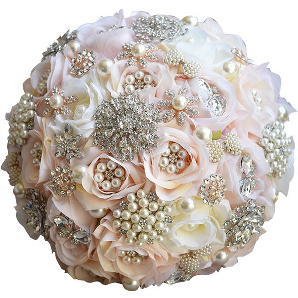 

new-round blush wedding bouquet teardrop butterfly brooches bouquet alternative cascading crystal wedding flowers