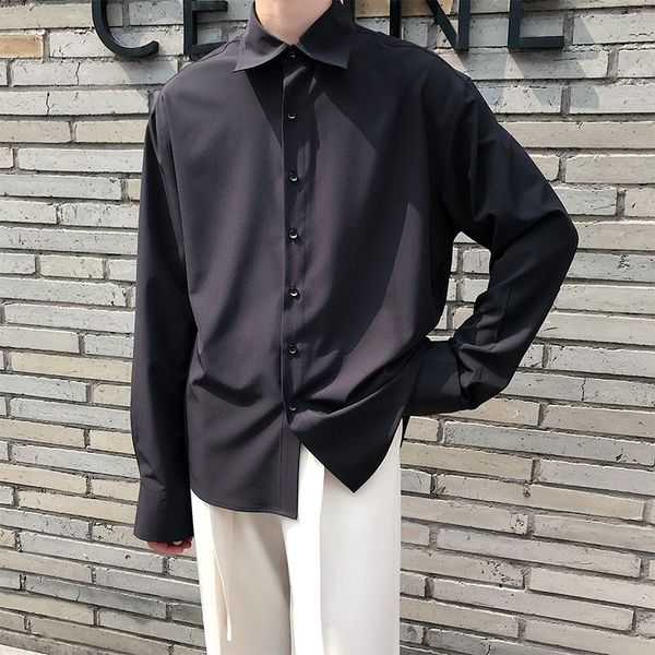 

корейский платье рубашка мужская мода solid color business casual shirt men streetwear wild рубашки с длинным рукавом свободные mens -xl, White;black