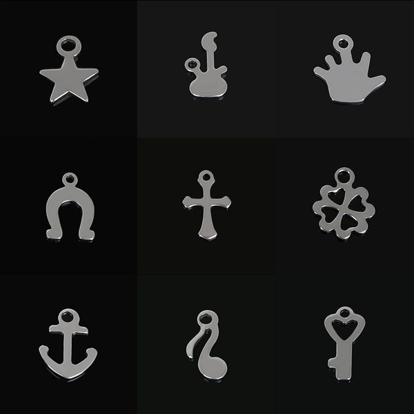 

beadia 50pcs mix size rudder cross music note key clover... stainless steel charms pendant findings for fashion jewelry making, Bronze;silver