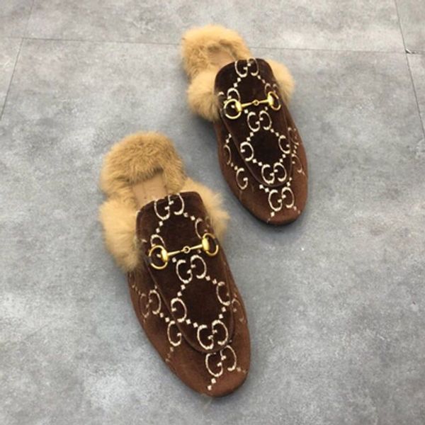 

Autumn and winter new luxury de ign fur hoe women wearing rabbit fur round head ingle hoe wild rabbit fur flat hoe lipper