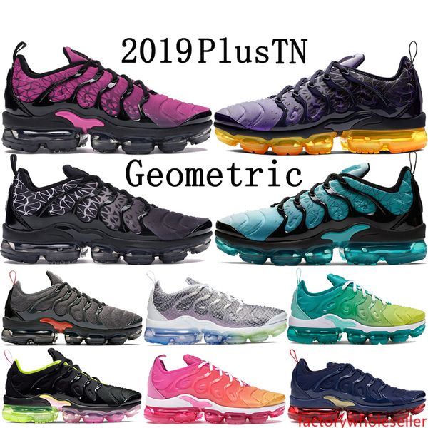 

2019 new tn plus olympic geometric black white pink rise spirit teal grid print lemon lime mens womens running shoes designer sneakers 36-45