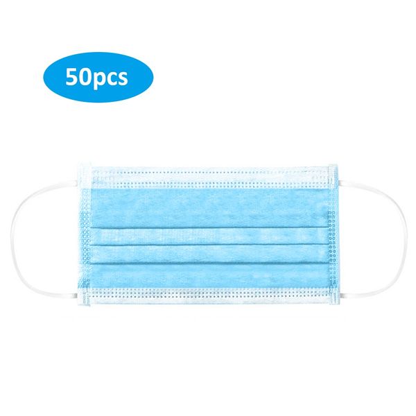 

50 PCS Disposable 3-Layer Mask Non-woven Fiber Fabric Breathable Face Mask Anti Dust Flexible Earloop Mouth Sanitary Mask