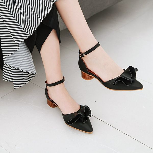 

big size 11 12 13 14 15 16 17 one-word buckle-head sandals with thick heels high heels sandals women shoes woman summer ladies, Black