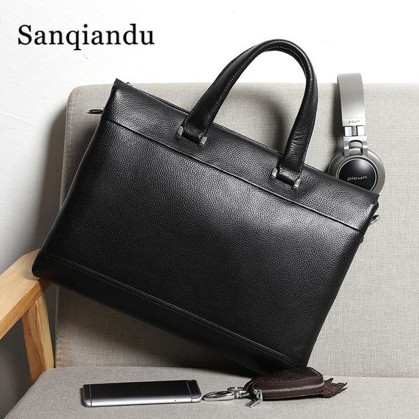 

large men's briefcase genuine leather handbag 15"lapbriefcase messenger shoulder bags men bag business mens document bag
