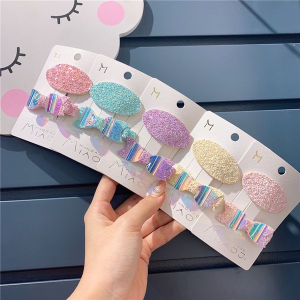 

korean children's oval transparent seven color bow hair clip girl's sequin bb clip headgear hair pins wholesale, Slivery;white