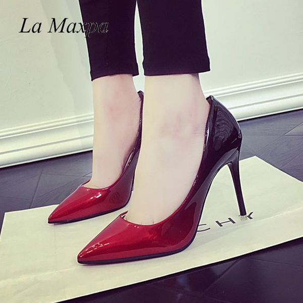 

2018 women pumps fashion pointed toe patent leather stiletto high heels shoes spring summer wedding shoes woman high heels, Black