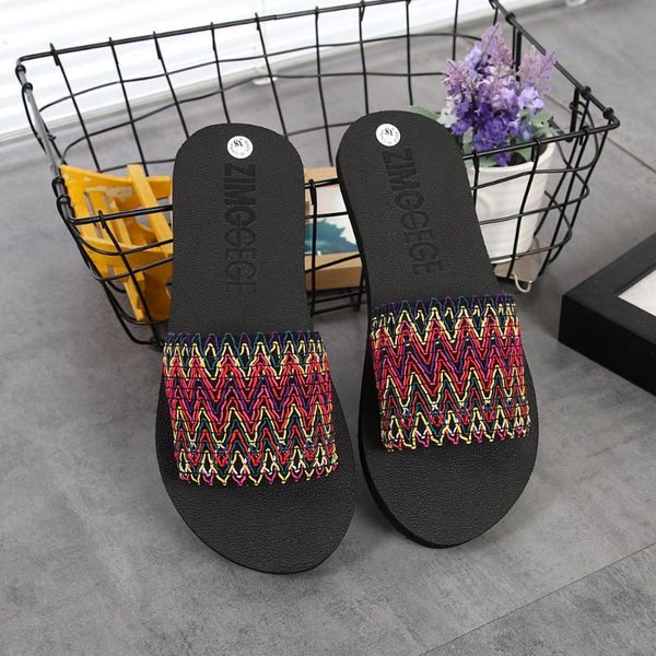 

women summer flip flops slipper shoes national style sandals indoor outdoor flip-flops beach shoes female casual eva flats, Black