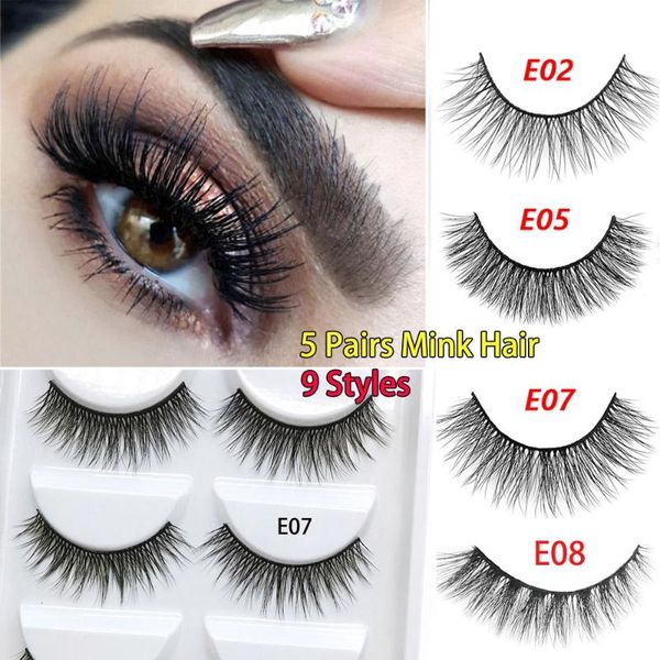 

5 pairs 3d soft natural mink hair false eyelashes volume long cross lashes wispies fluffy lash extension eye makeup tools