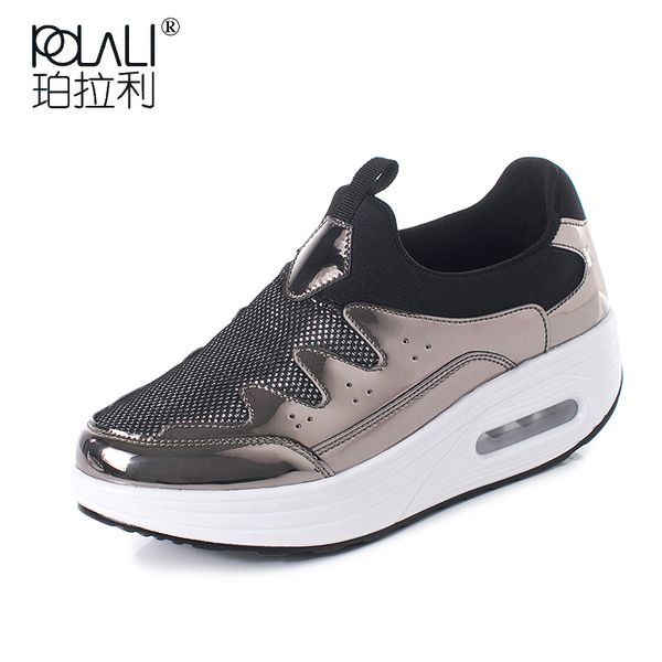 

2019 new designer women platform sneakers bling loafers shoes woman spring autumn comfortable height increasing trainers shoes, Black