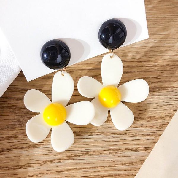 

2019 new big flower drop earrings for women bohemian handmade acrylic hanging earrings holiday party jewelry, Silver