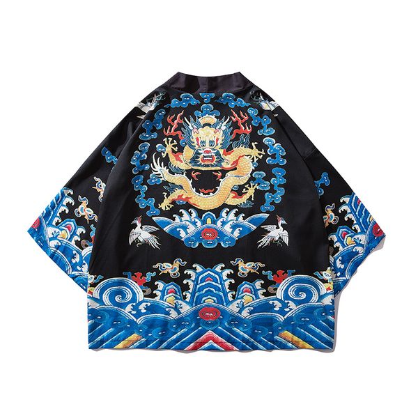 

chinese dragon printed kinomo shirts short sleeve summer 3d printed hip hop cardigan harajuku japan style casual shirts jacket, White;black