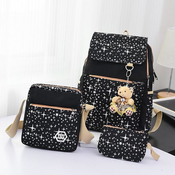 

autumn three-piece canvas backpack female korean school style canvas travel backpack high school student bags