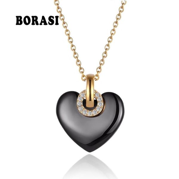

new fashion jewelry black and white heart ceramic crystal pendant necklaces with women's stainless steel necklace & pendants, Silver