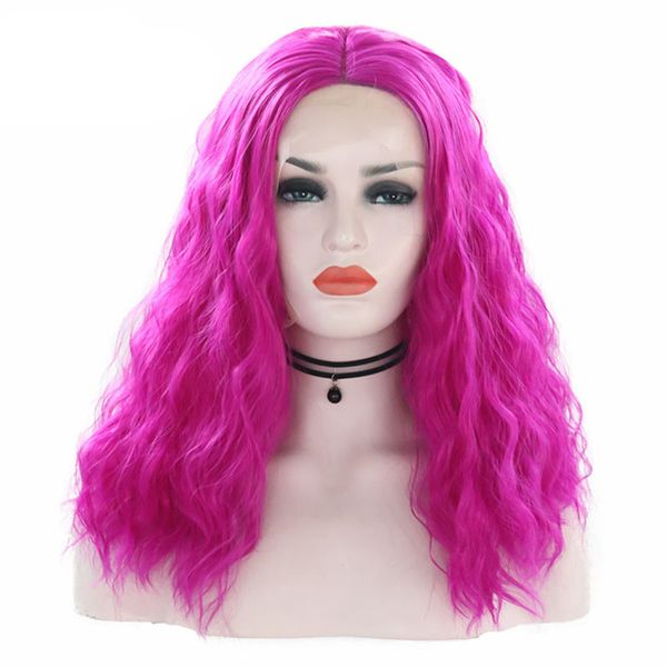 

aimeya rose red synthetic lace front wig for women middle part loose curly bob wig heat resistant short hair half hand tied wigs, Black