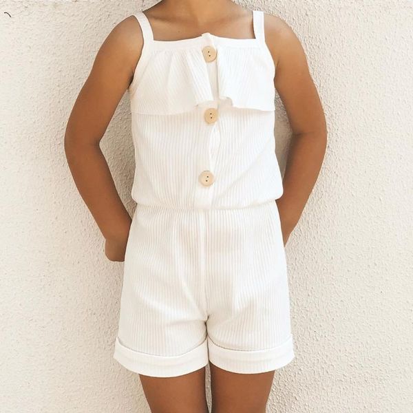 

summer cotton newborn baby kid girl romper sleeveless button white jumpsuit clothes outfits 0-5 years, Blue
