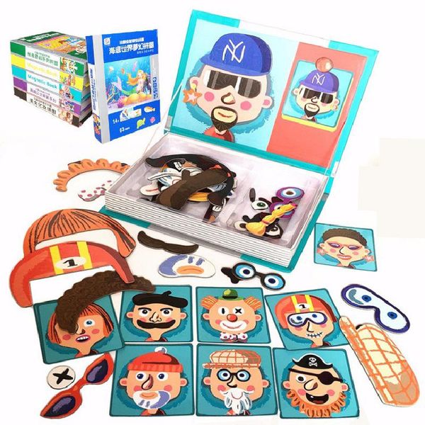 

diy creative cartoon 3d magnetic puzzle baby dress up early education wooden book toy children early education educational toy