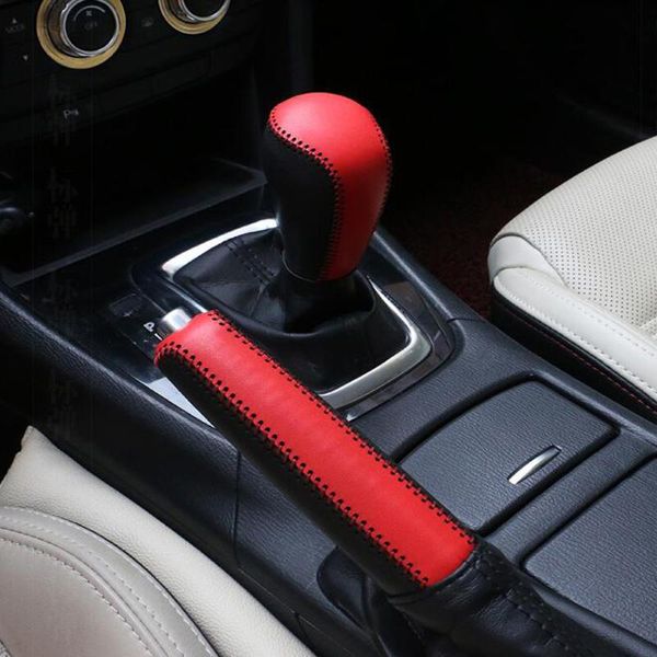 

yaquicka car interior leather gear shift knob cover handbrake sleeve collars for 3 axela atenza cx-5 cx-4 cx-3 car-covers