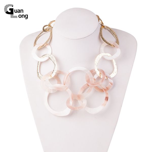 

guanlong trendy acetic acid acrylic gold metal geometric chains necklaces charms women acetate resin circle jewelry wholesale, Silver