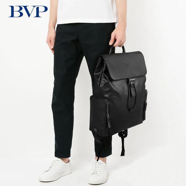 

bvp brand design men backpack waterproof genuine leather 14 inch lapmale back pack anti theft travel bagpack 50
