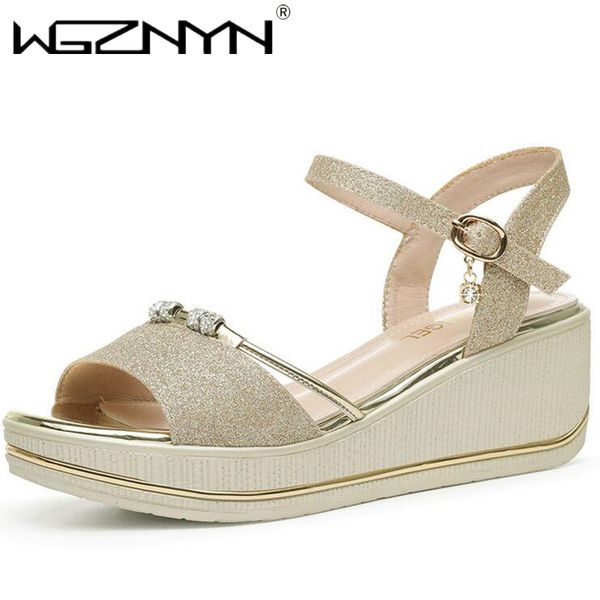 

2020 crystal high wedge sandals women sandals casual thick bottom platform gladiator wedge shoes zapatos de mujer, Black