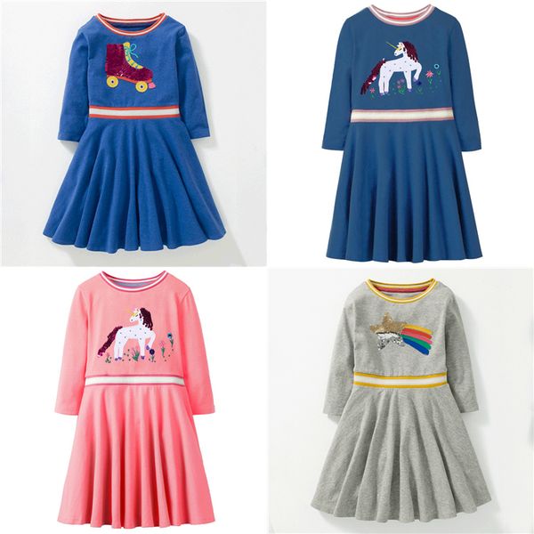 

4 colors ins unicorn for girls dresses kids designer clothes girls toddler long sleeve girls dresses sequined kids clothing dhl jy31, Red;yellow