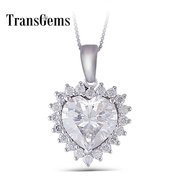 

transgems 14k white gold center 5ct 11mm f-g color clear heart cut moissanite halo pendant necklace with accents for women y19061203, Silver