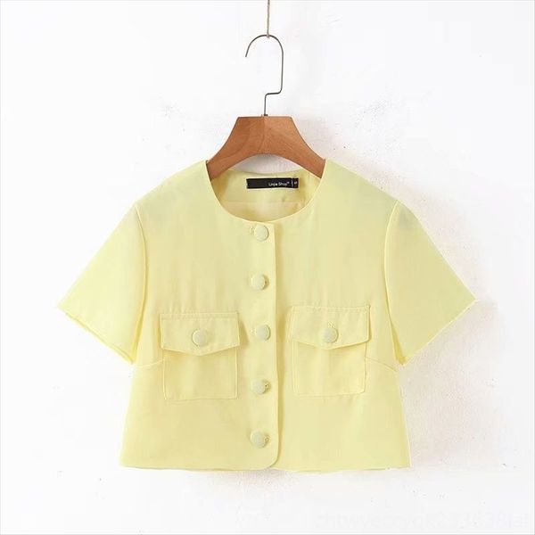 

2020 round collar short sleeve single-breasted egg-yellow small suit 2020 round yolk yolk collar short sleeve single-breasted egg-yellow, White