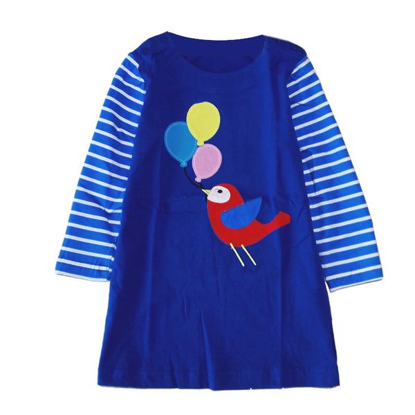 

girl dress cotton long sleeve casual cartoon appliques striped jersey dresses for girls kids dress, Red;yellow