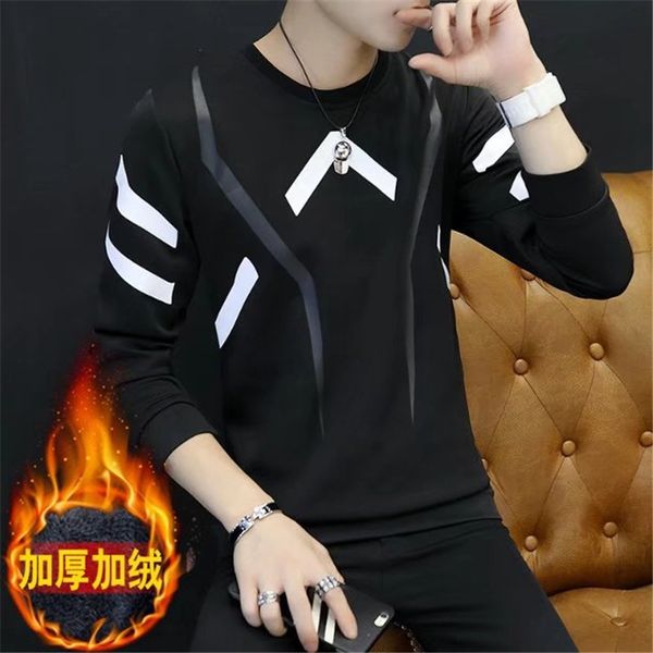 

autumn & winter brushed and thick long-sleeved t-shirt men's korean-style crew neck base shirt warm inside clothes students heat, White;black