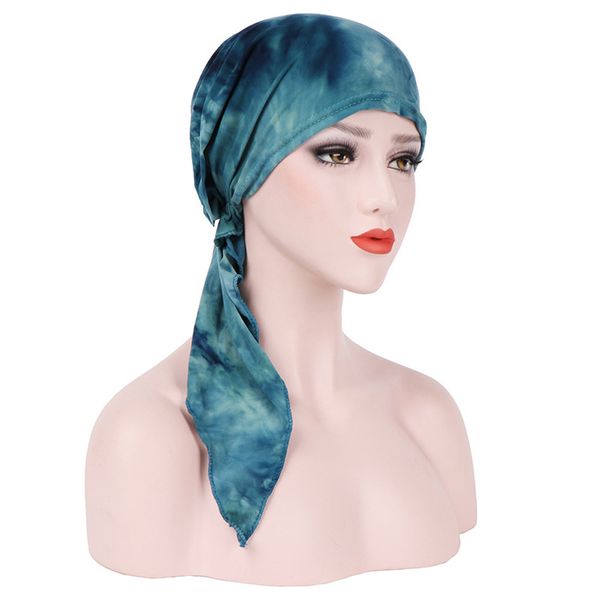 

muslim female hats for women headscarf print turban chemotherapy wrap caps for ladies girls cancer chemo hats bonnet femme, Blue;gray