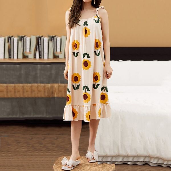 

women's sleepwear 2021 summer cute suspender nightdress nightgowns dress floral print midi sundresss casual ruffles 3xl, Black;red