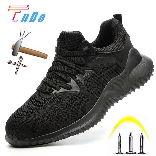 

ndo men breathable steel safety toe shoes men outdoor anti-slip steel anti-puncture construction boots work shoes, Black