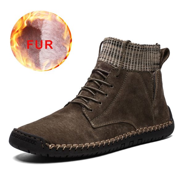 

new winter men boots plus size with fur snow boots men non-slip warm plush winter shoes footwear, Black