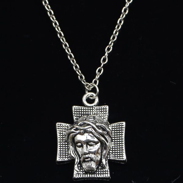

20pcs new fashion necklace 28x22mm cross jesus silver pendants short long women men colar gift jewelry choker