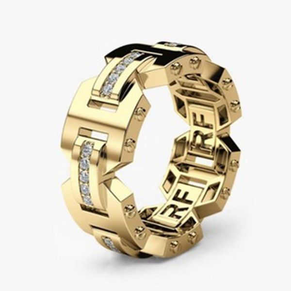 

hip hop creative design three colors tennis ring men women hoop gold silver rose color plated for lovers
