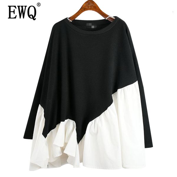 

ewq] 2019 autumn winter new pattern round collar long sleeve hit colors patchwork pullovers casual sweatshirt women ak01509, Black