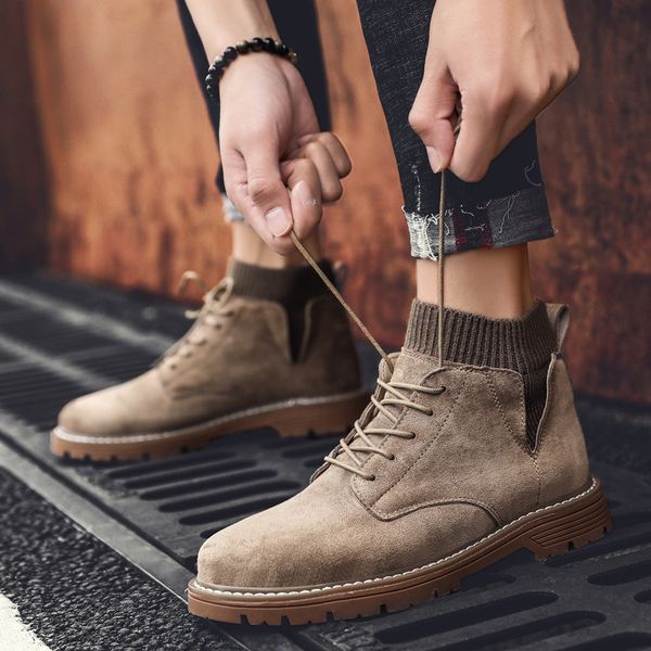 

boots tooling boots england winter men's cotton-padded shoes to men in autumn high-men shoes, Black