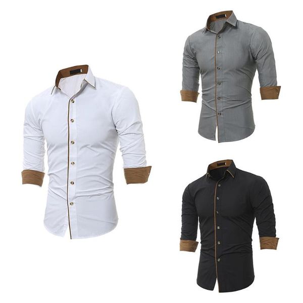 

korean spring autumn shirt men youth casual lapel casual button cotton long sleeve splicing solid blouses l-xxxl, White;black