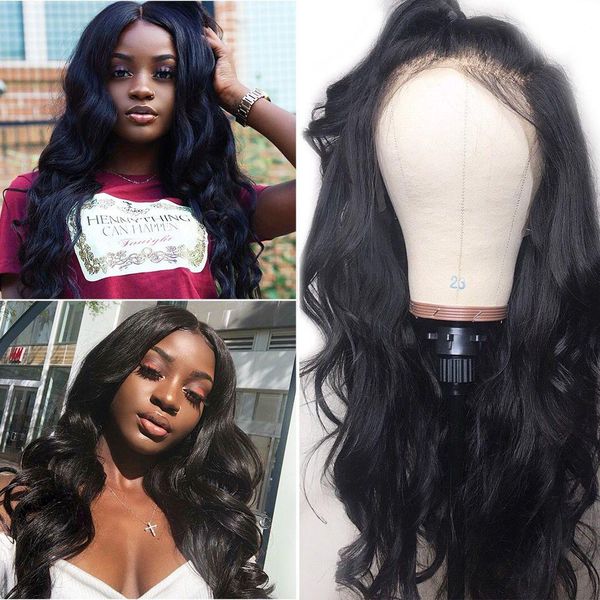 

body wave 360 ​​кружева фронтальная парики 6inch глубоководной части перуанский шнурка remy волос фронтального парик отбеленные узлы, Black;brown