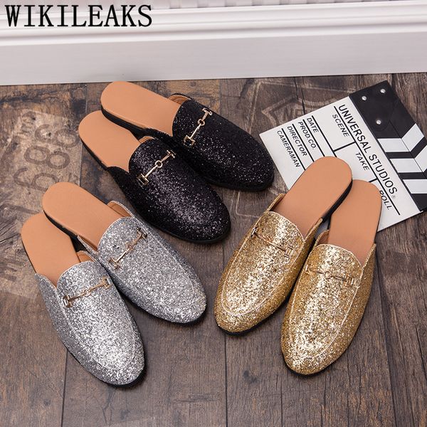 

half shoes for men glitter shoes slipper men slippers casual mule masculino scarpe uomo schoenen mannen sepatu pria kapcie, Black