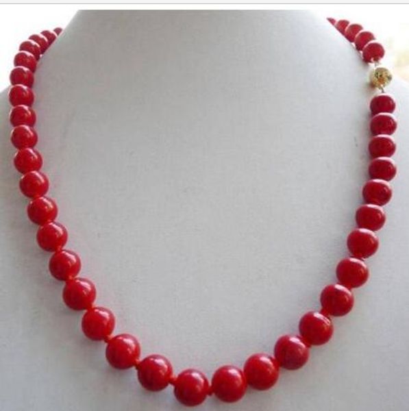 

clasp 8mm red sea coral gems round bead necklace 17, Silver