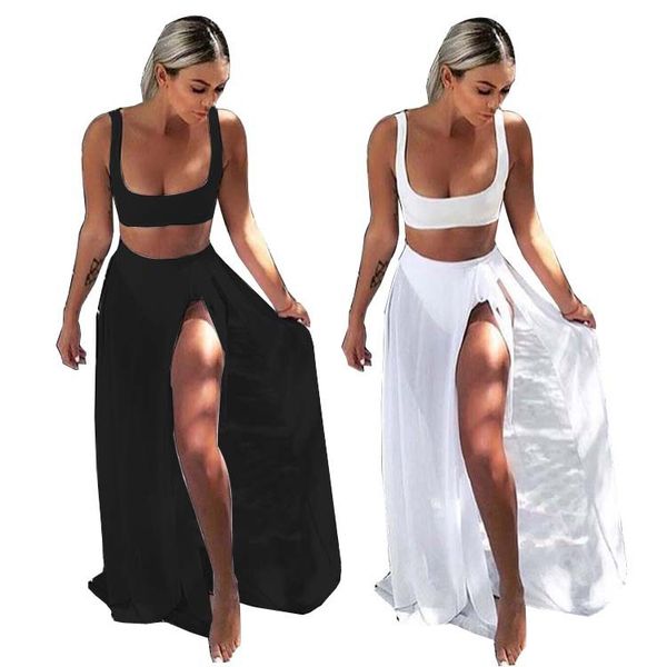 

Жилет Короткие бинты юбка бикини Set Backless марлевые Бич юбка костюм Tank Crop Top Платья 3шт / комплект одежды O-OA6418