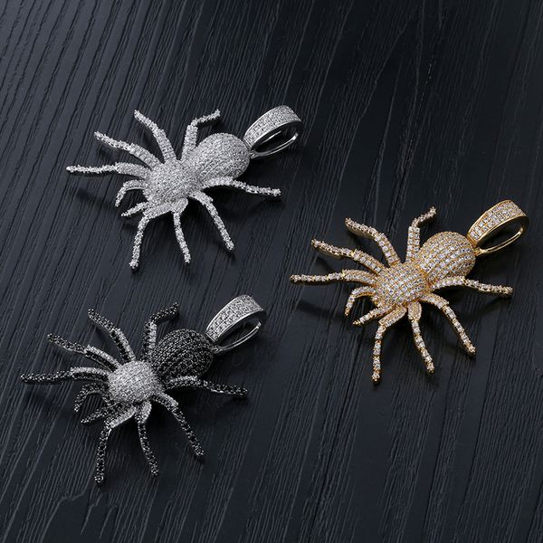 

personality street rapper jewelry gold silver colors bling cz spider necklace with rope chain nice gift